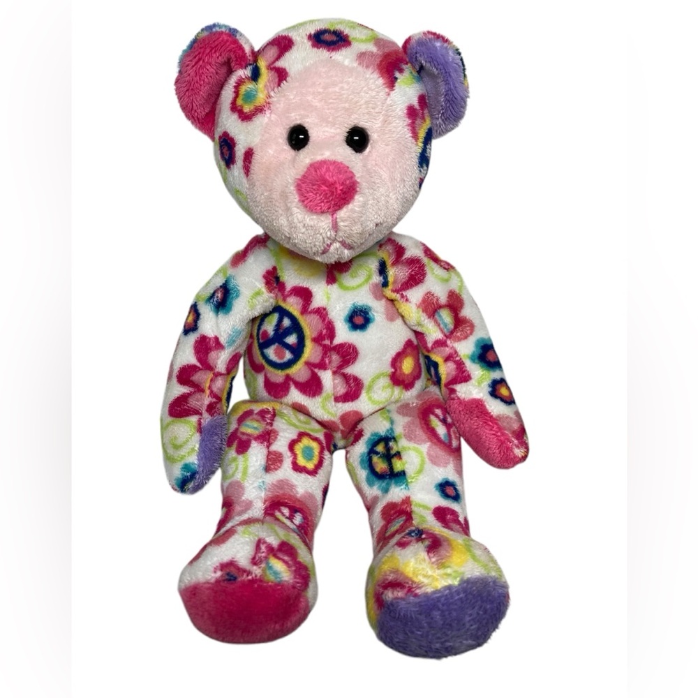Douglas Cuddle‎ Toys 2010 Bear Plush 7"-11" Peace Signs Flowers #4220.1.